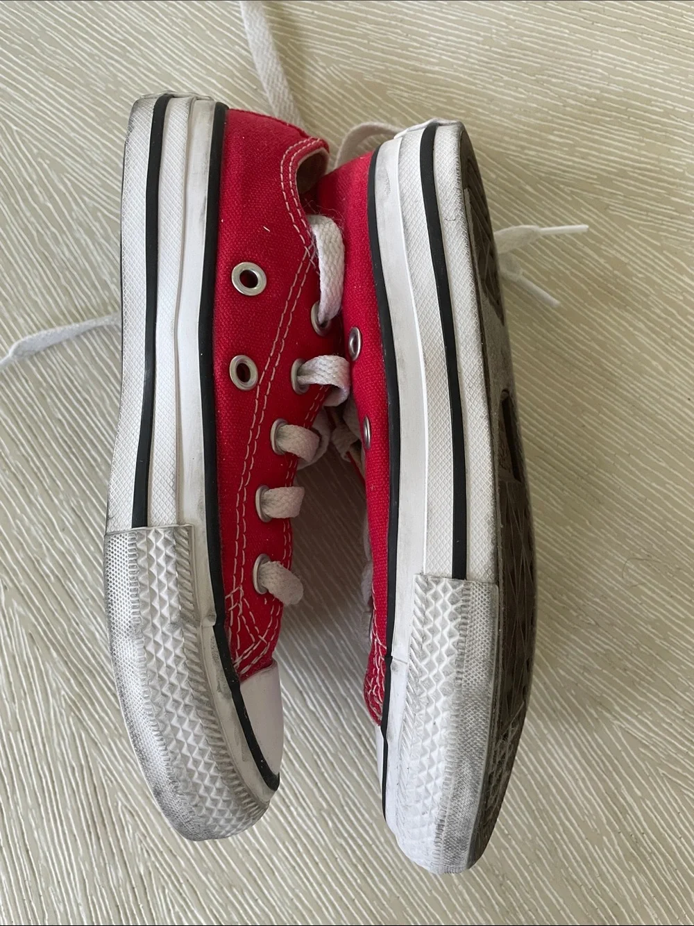 Youth Size 11 - Converse Red & White Low Top Sneakers